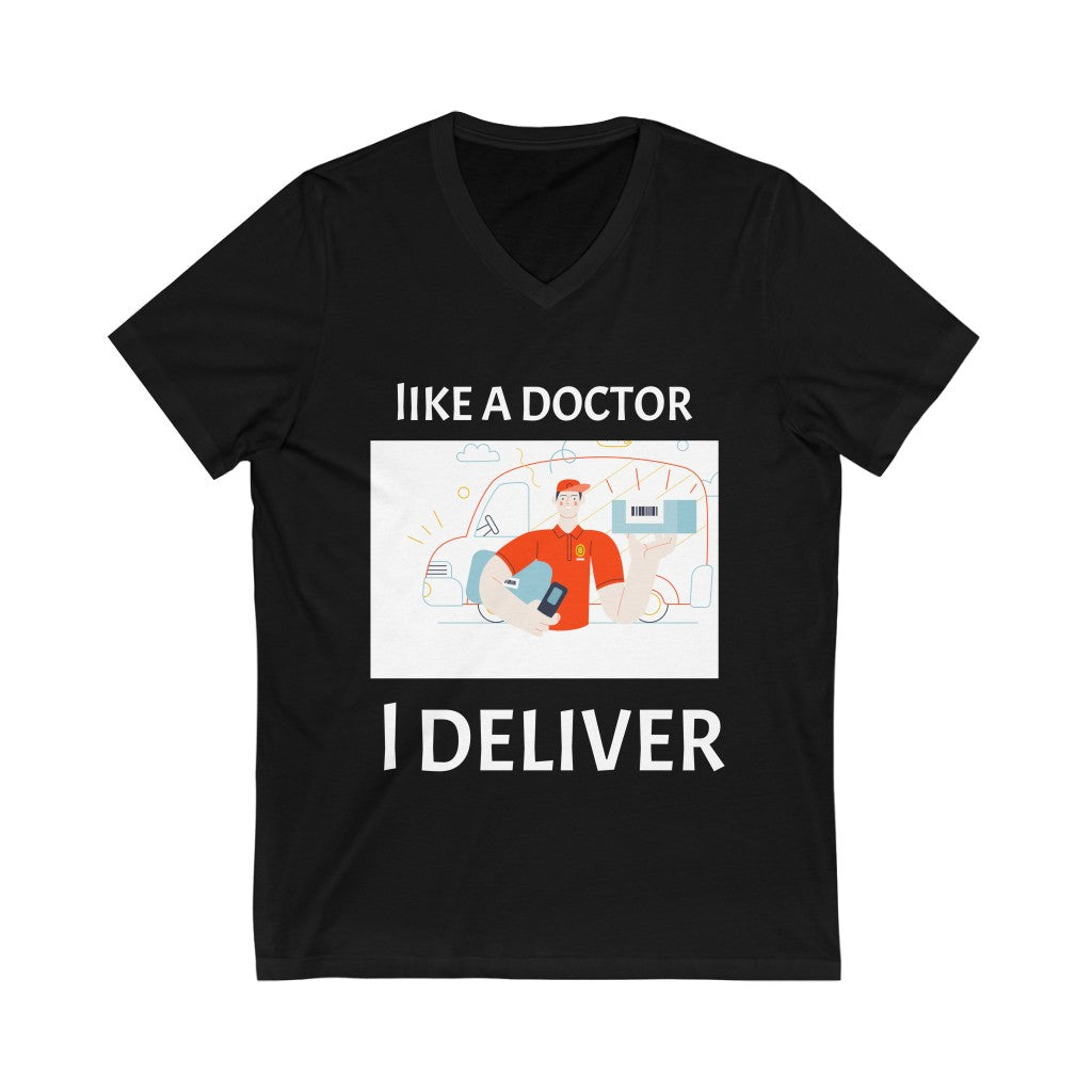 I DELIVER: Unisex Jersey Short Sleeve V-Neck Tee dark