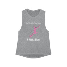 Load image into Gallery viewer, Soocer. You work on Your Goals: Women&#39;s Flowy Scoop Muscle Tank- Dark
