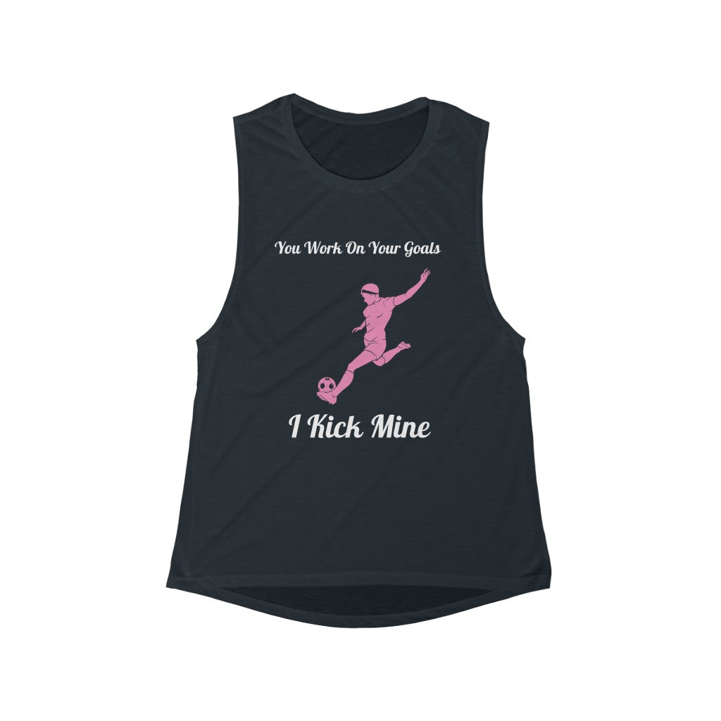 Soocer. You work on Your Goals: Women's Flowy Scoop Muscle Tank- Dark